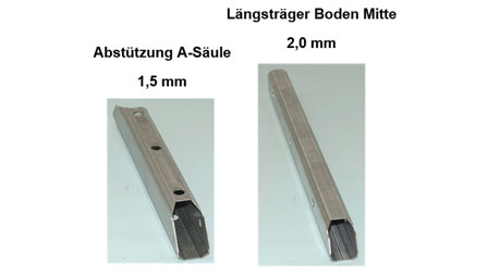 Foto einer A-Säule und eines Längsträgers